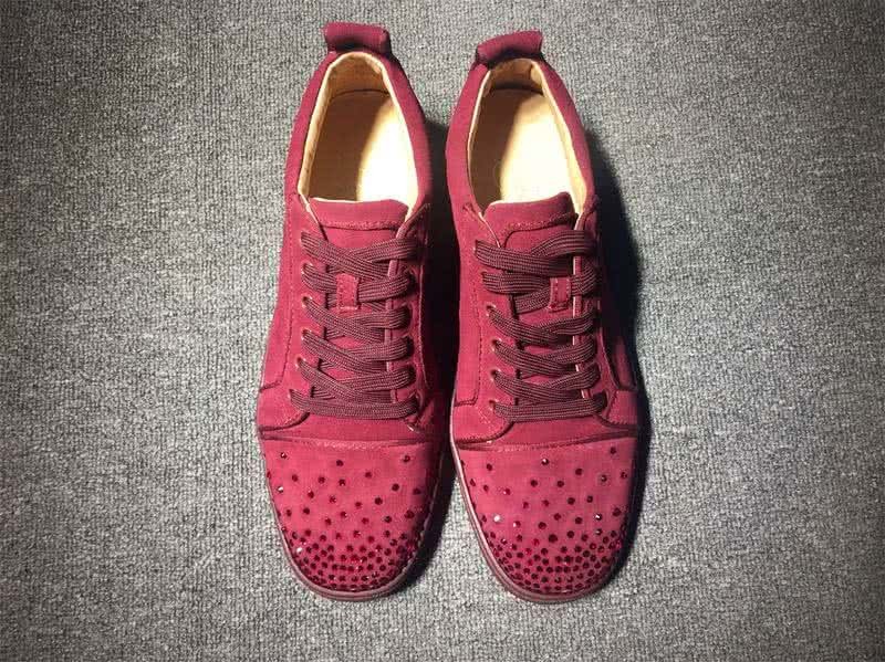 Christian Louboutin Low Top Lace-up Wine Suede And Rhinestones 2