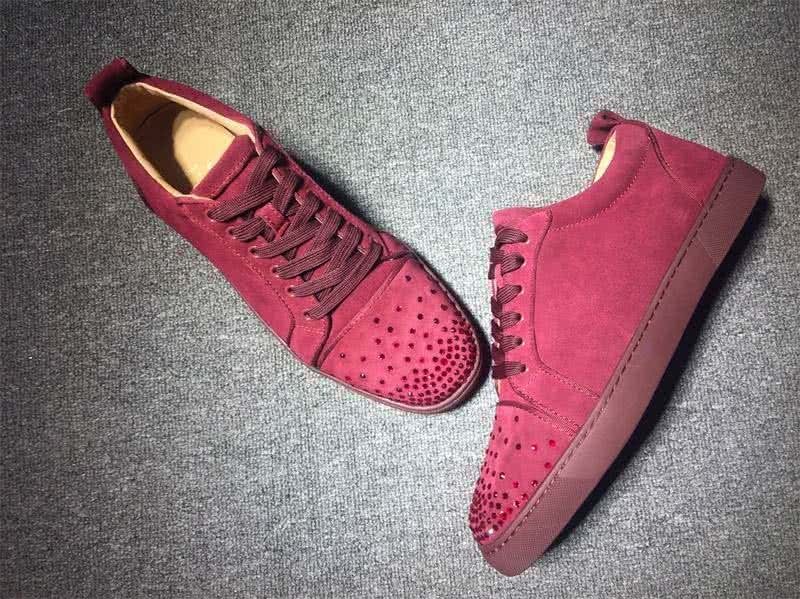 Christian Louboutin Low Top Lace-up Wine Suede And Rhinestones 4