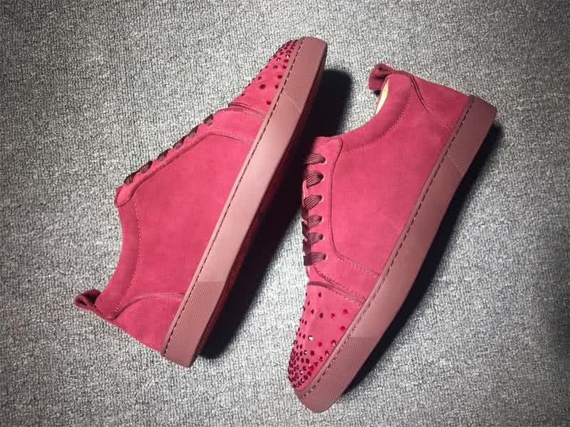Christian Louboutin Low Top Lace-up Wine Suede And Rhinestones 6
