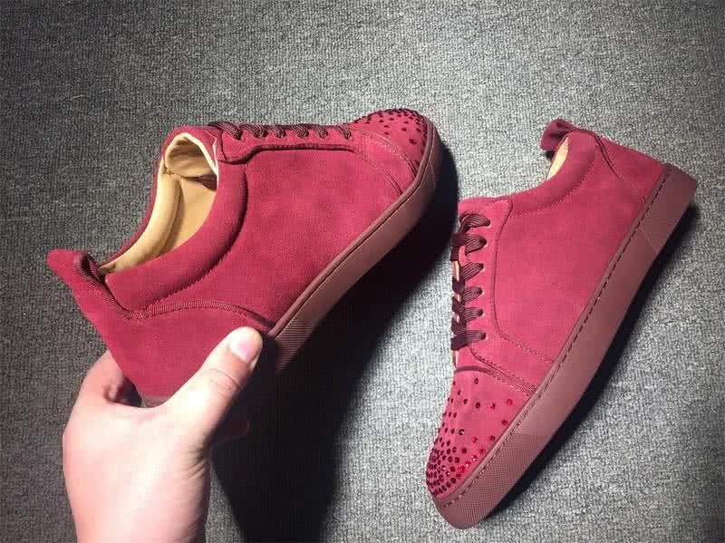 Christian Louboutin Low Top Lace-up Wine Suede And Rhinestones 7