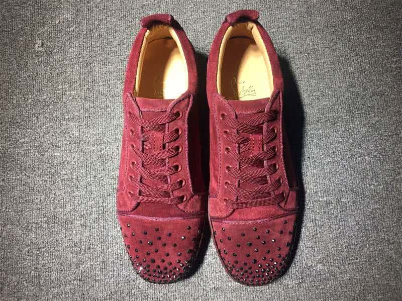 Christian Louboutin Low Top Lace-up Wine Suede Rhinestone 9