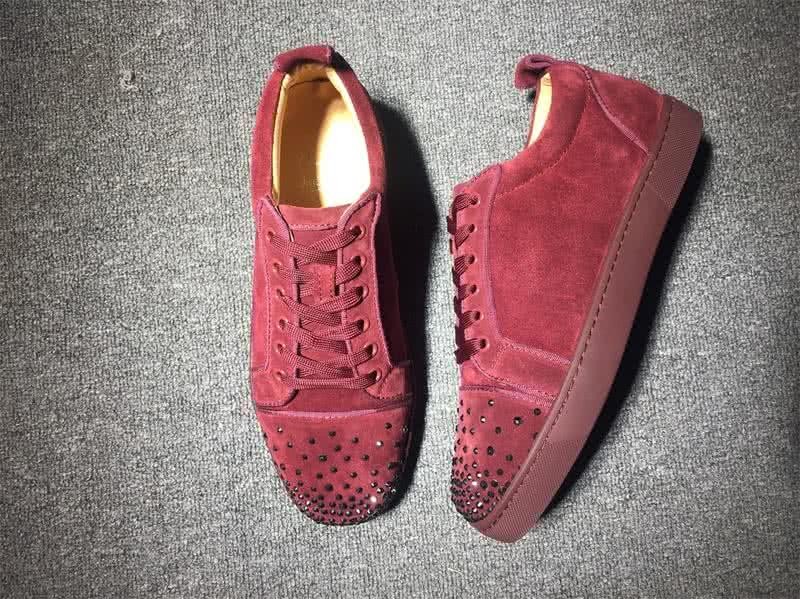 Christian Louboutin Low Top Lace-up Wine Suede Rhinestone 8