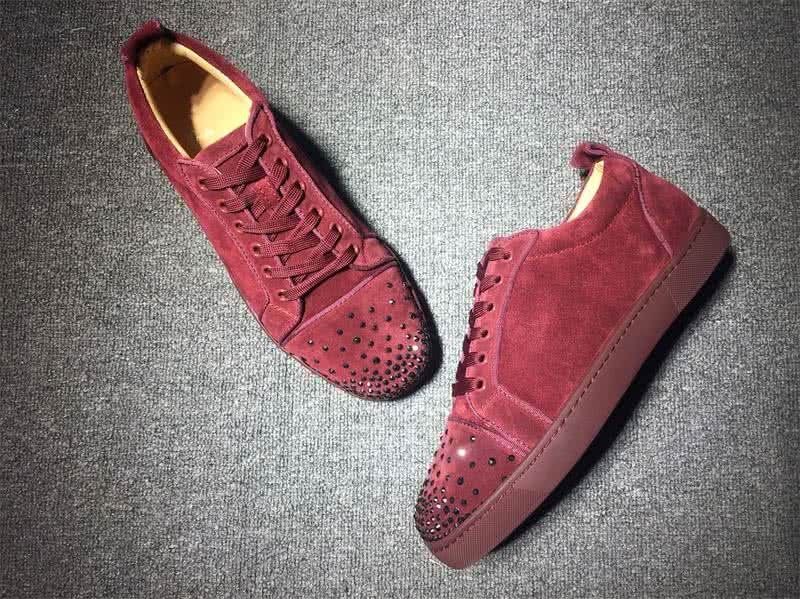 Christian Louboutin Low Top Lace-up Wine Suede Rhinestone 3