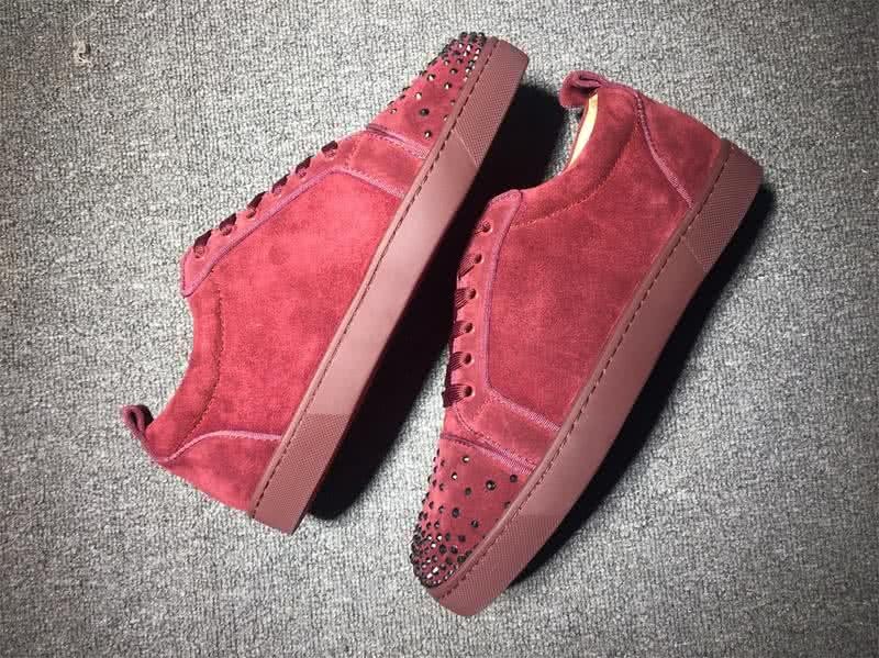 Christian Louboutin Low Top Lace-up Wine Suede Rhinestone 4