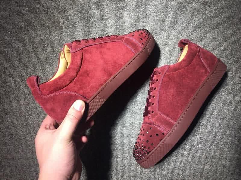 Christian Louboutin Low Top Lace-up Wine Suede Rhinestone 5