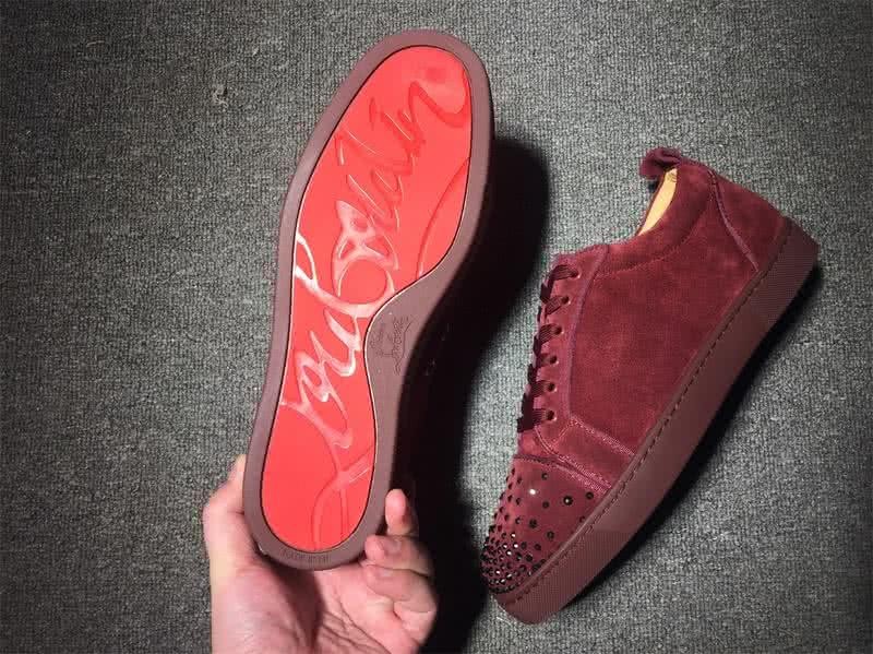 Christian Louboutin Low Top Lace-up Wine Suede Rhinestone 6