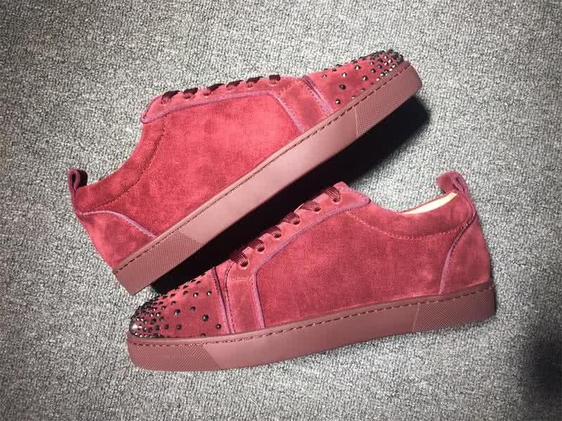 Christian Louboutin Low Top Lace-up Wine Suede Rhinestone 7