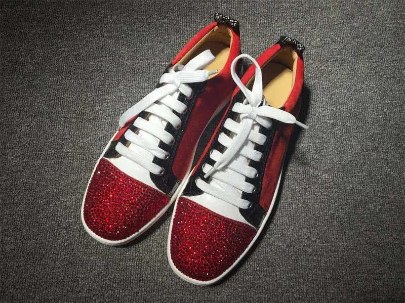 Christian Louboutin Low Top Lace-up Red Black White Red Rhinestone 1