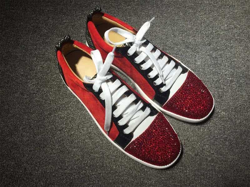 Christian Louboutin Low Top Lace-up Red Black White Red Rhinestone 2