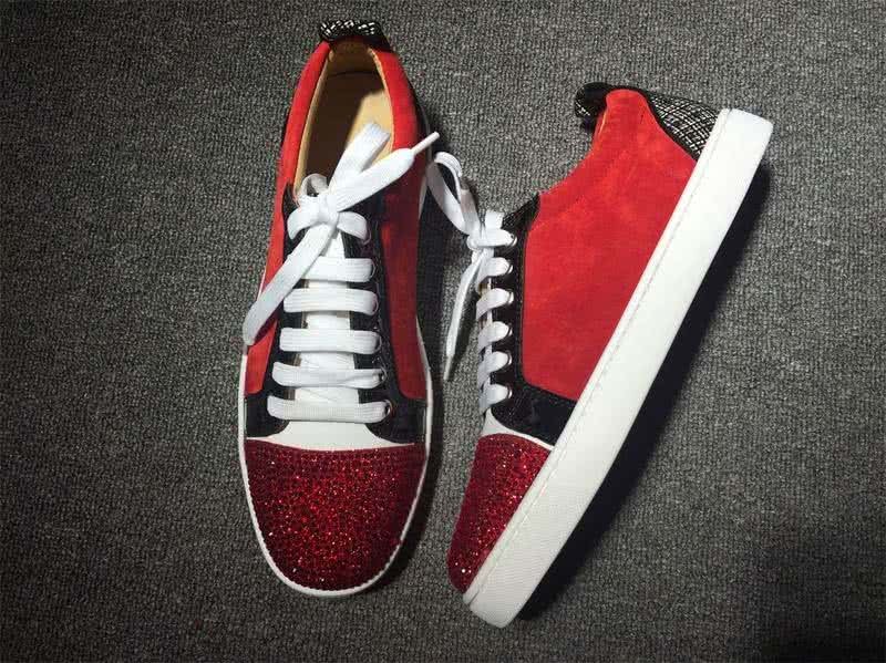 Christian Louboutin Low Top Lace-up Red Black White Red Rhinestone 3