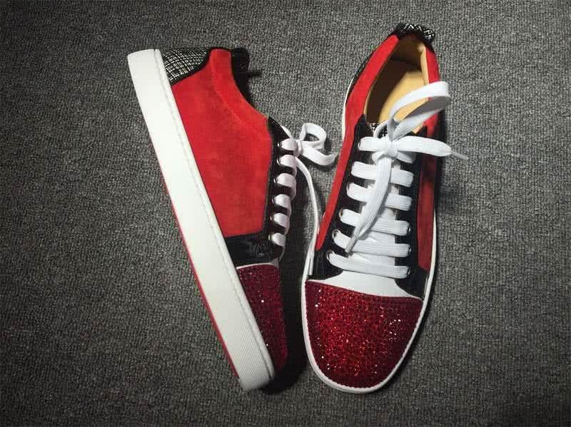 Christian Louboutin Low Top Lace-up Red Black White Red Rhinestone 4