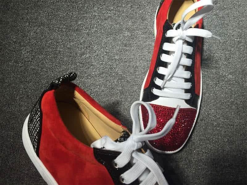 Christian Louboutin Low Top Lace-up Red Black White Red Rhinestone 5
