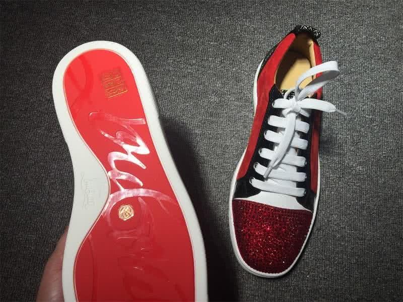Christian Louboutin Low Top Lace-up Red Black White Red Rhinestone 6