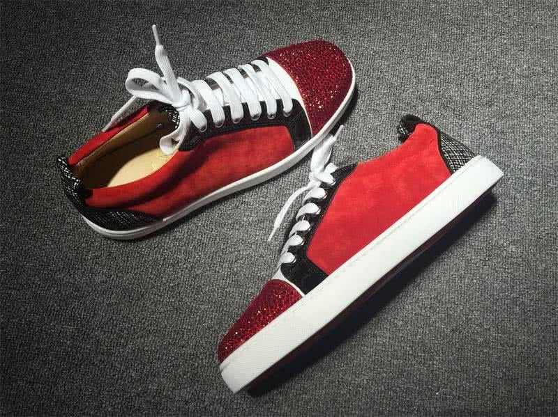Christian Louboutin Low Top Lace-up Red Black White Red Rhinestone 7