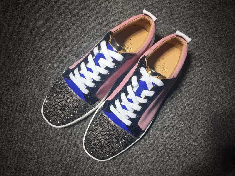 Christian Louboutin Low Top Lace-up Pink White Blue Black And Rhinestone 1