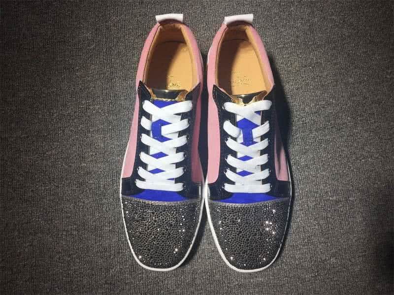 Christian Louboutin Low Top Lace-up Pink White Blue Black And Rhinestone 3