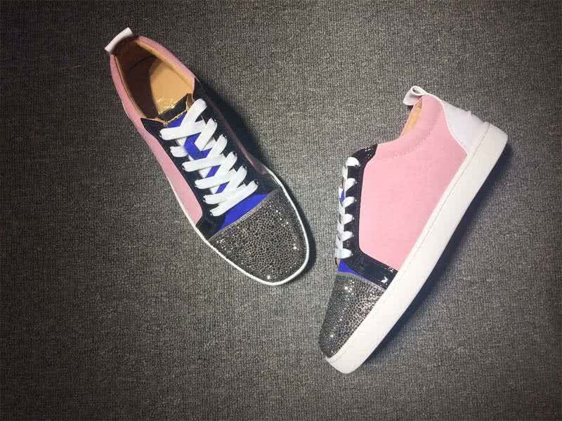 Christian Louboutin Low Top Lace-up Pink White Blue Black And Rhinestone 4