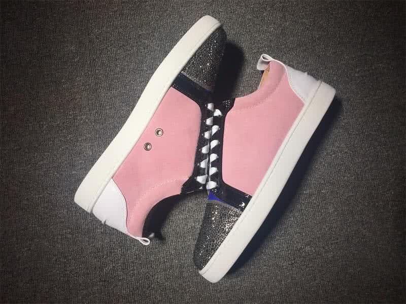 Christian Louboutin Low Top Lace-up Pink White Blue Black And Rhinestone 6