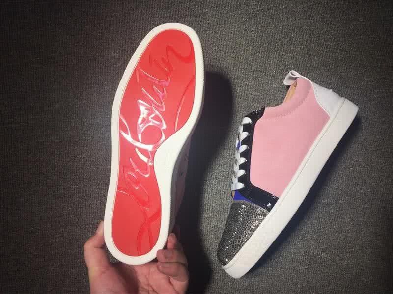 Christian Louboutin Low Top Lace-up Pink White Blue Black And Rhinestone 8