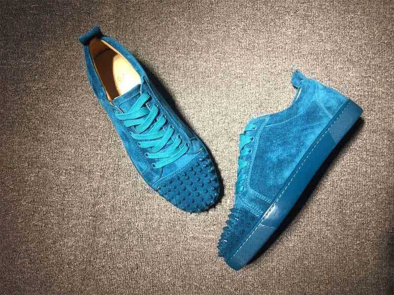 Christian Louboutin Low Top Lace-up Blue Suede And Rivets On Toe Cap 4