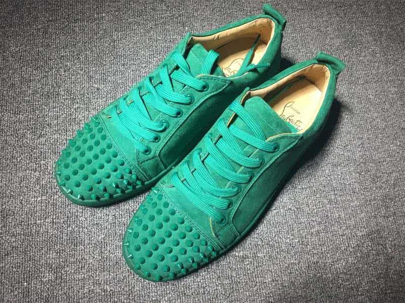 Christian Louboutin Low Top Lace-up Green Suede And Rivets On Toe Cap 1