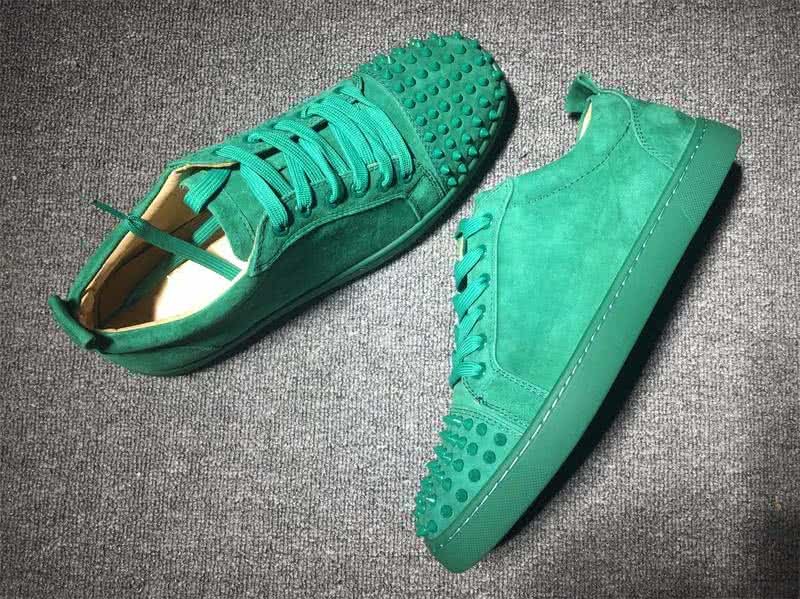 Christian Louboutin Low Top Lace-up Green Suede And Rivets On Toe Cap 4