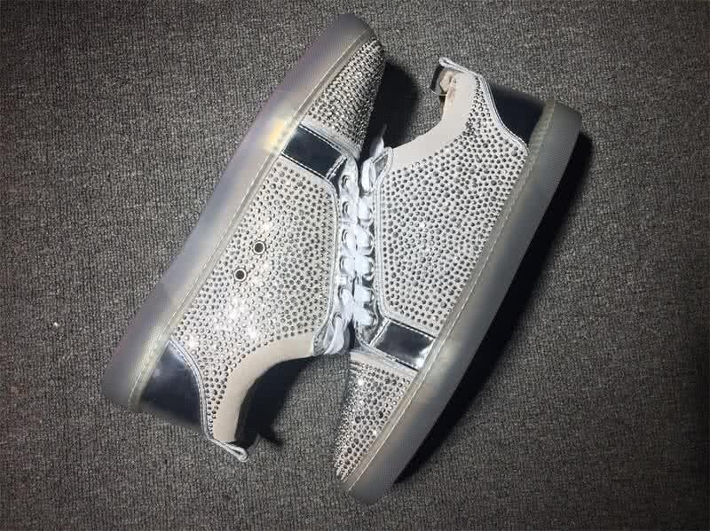 Christian Louboutin Low Top Lace-up Silver Rhinestone 6