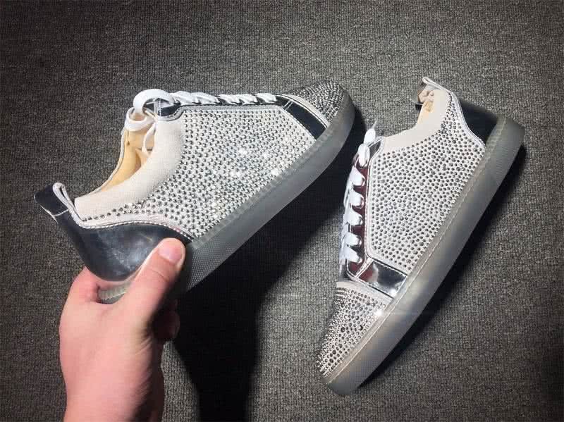 Christian Louboutin Low Top Lace-up Silver Rhinestone 7