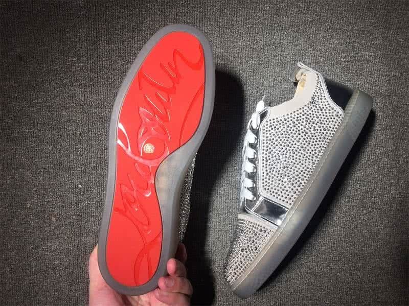 Christian Louboutin Low Top Lace-up Silver Rhinestone 8
