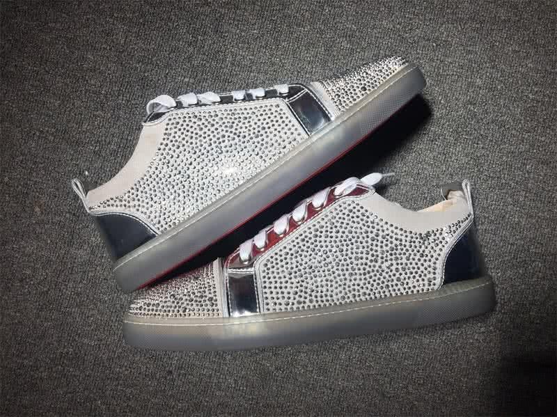 Christian Louboutin Low Top Lace-up Silver Rhinestone 9