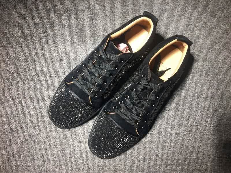 Christian Louboutin Low Top Lace-up Black Suede All Black Rhinestone 1