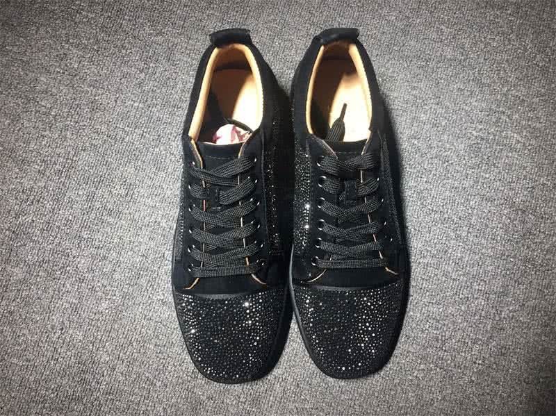 Christian Louboutin Low Top Lace-up Black Suede All Black Rhinestone 3