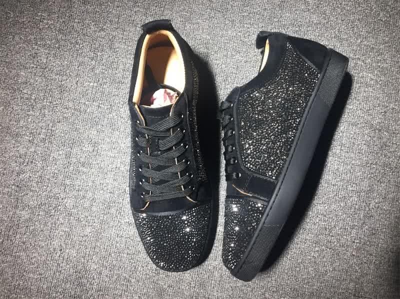 Christian Louboutin Low Top Lace-up Black Suede All Black Rhinestone 2