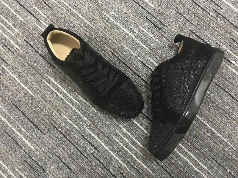 Christian Louboutin Low Top Lace-up All Black Suede Rhinestone 3