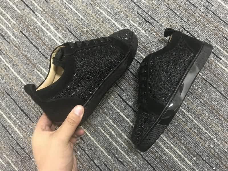 Christian Louboutin Low Top Lace-up All Black Suede Rhinestone 6