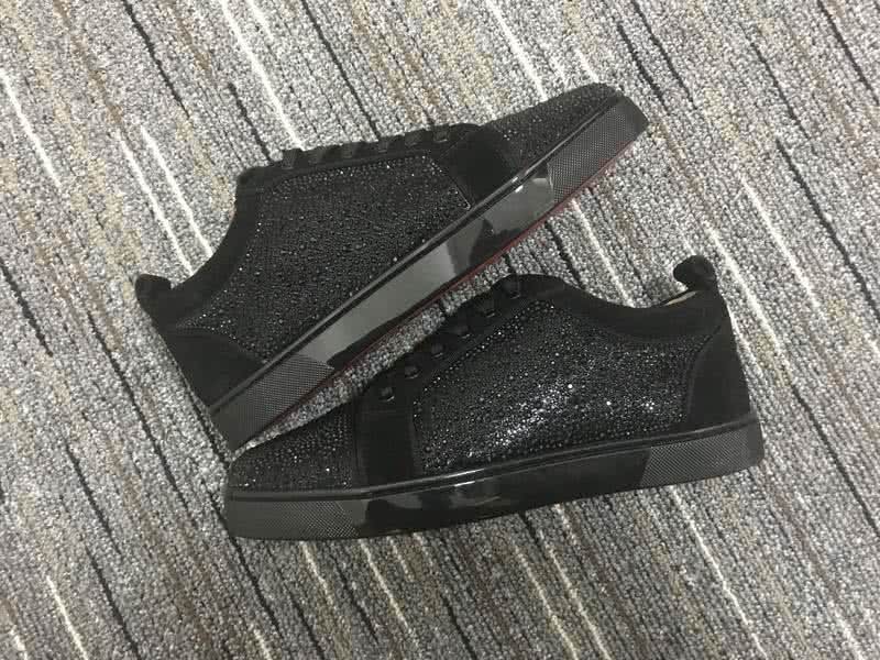 Christian Louboutin Low Top Lace-up All Black Suede Rhinestone 8