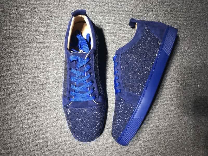 Christian Louboutin Low Top Lace-up All Blue Suede And Rhinestone 3