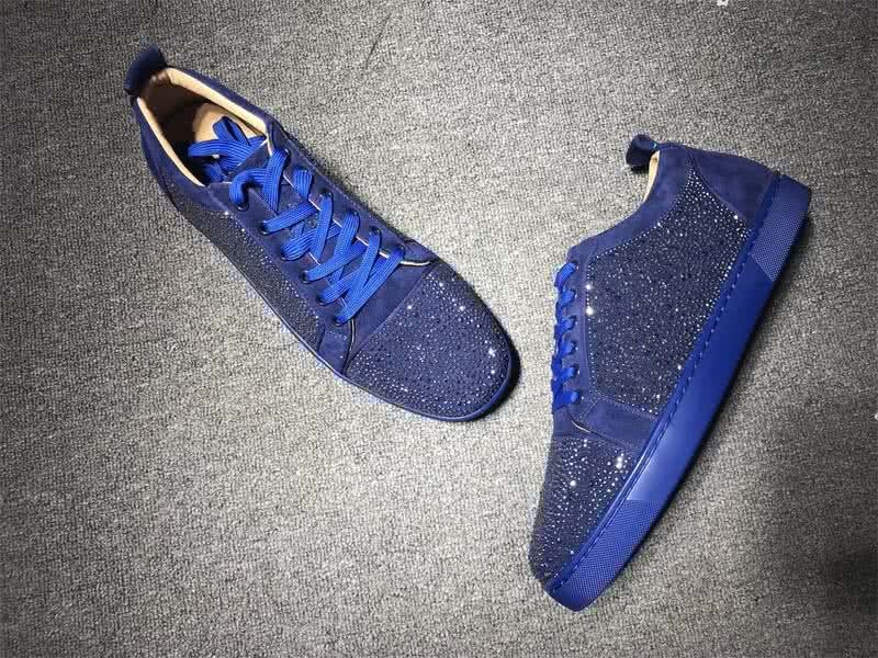 Christian Louboutin Low Top Lace-up All Blue Suede And Rhinestone 4