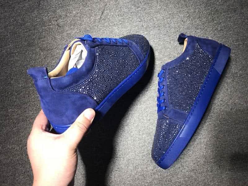 Christian Louboutin Low Top Lace-up All Blue Suede And Rhinestone 7
