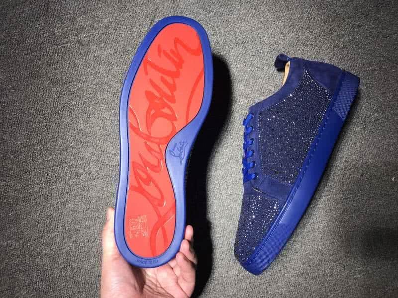 Christian Louboutin Low Top Lace-up All Blue Suede And Rhinestone 8