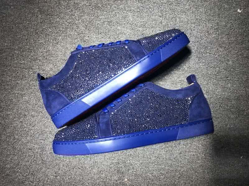 Christian Louboutin Low Top Lace-up All Blue Suede And Rhinestone 9