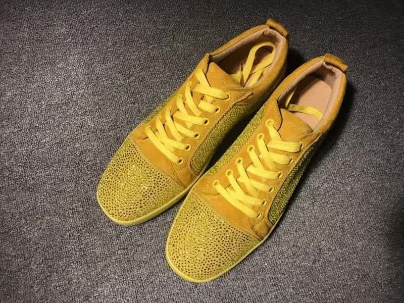 Christian Louboutin Low Top Lace-up Yellow Suede And Rhinestone 1