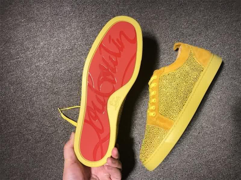 Christian Louboutin Low Top Lace-up Yellow Suede And Rhinestone 8