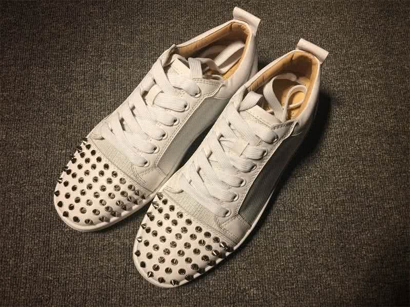 Christian Louboutin Low Top Lace-up White Fabric Leather And Rivets On Toe Cap 1