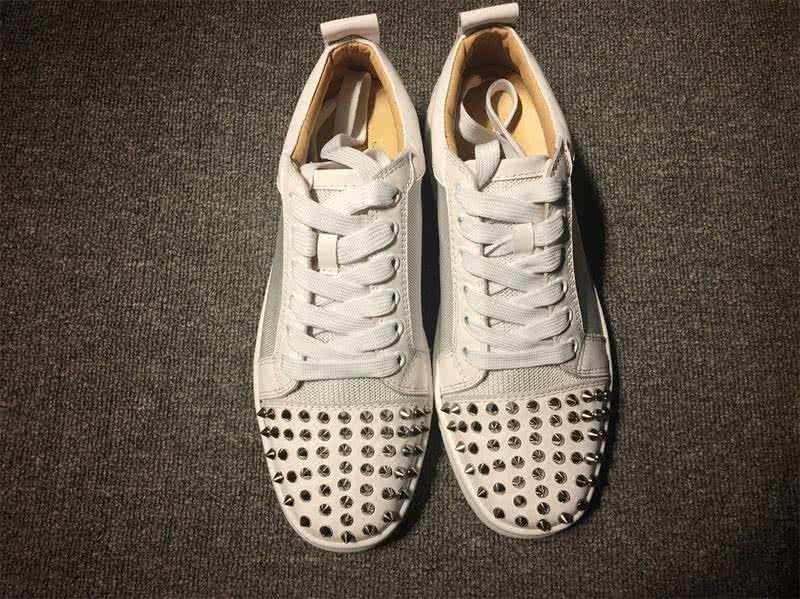 Christian Louboutin Low Top Lace-up White Fabric Leather And Rivets On Toe Cap 2