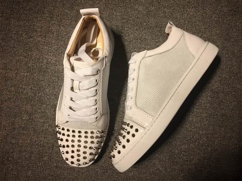 Christian Louboutin Low Top Lace-up White Fabric Leather And Rivets On Toe Cap 3