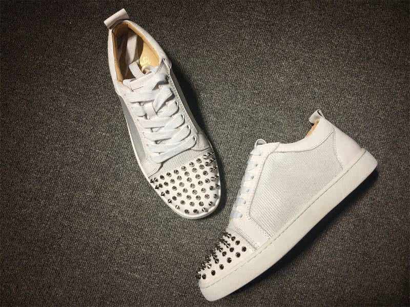 Christian Louboutin Low Top Lace-up White Fabric Leather And Rivets On Toe Cap 4