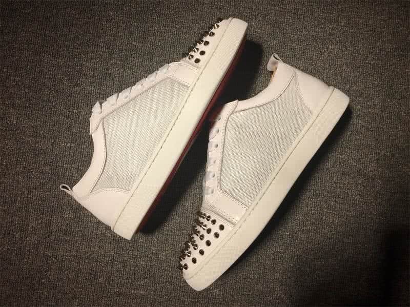 Christian Louboutin Low Top Lace-up White Fabric Leather And Rivets On Toe Cap 5