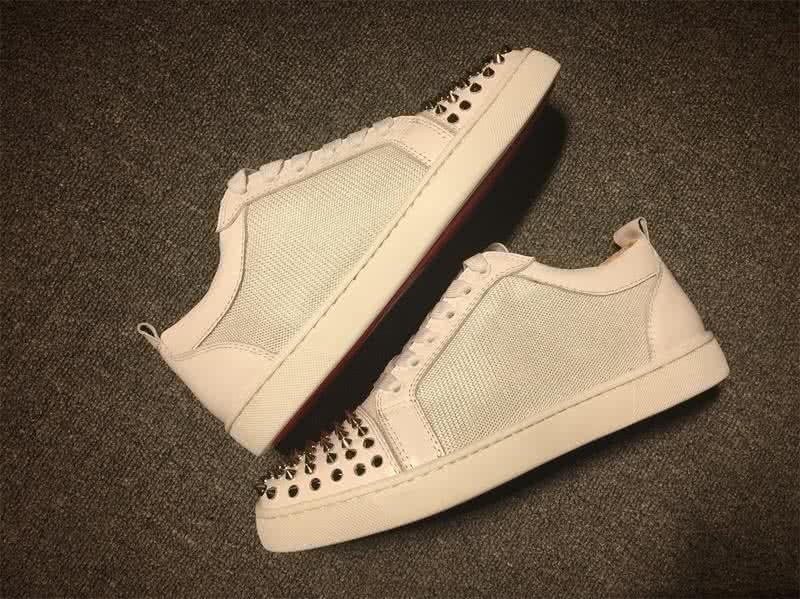 Christian Louboutin Low Top Lace-up White Fabric Leather And Rivets On Toe Cap 7