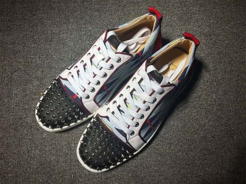Christian Louboutin Low Top Lace-up Geometric Figure White Black And Rivets On Toe Cap 1
